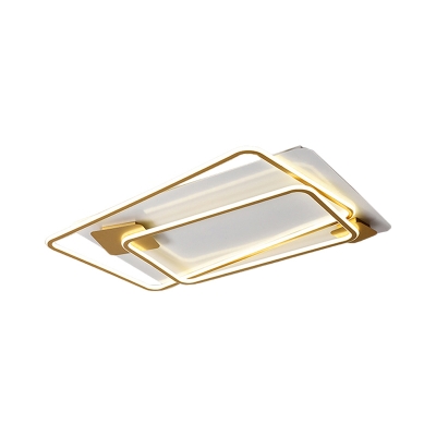 Metal Double Rectangular Flushmount Light Modern LED Semi Mount Lighting in Gold for Bedroom