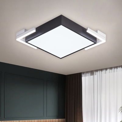 Metal Square LED Flush Mount Lamp Modern Style Black/White Ceiling Fixture in Warm/White Light, 19.5
