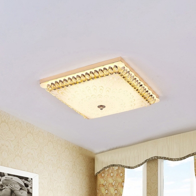 Modern LED Flush Mount Ceiling Light with Beveled Crystal Shade Champagne Square Ceiling Lamp