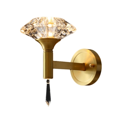 Mushroom Shaped K9 Crystal Wall Lamp Post-Modern 1 Head Living Room Wall Light Sconce in Gold