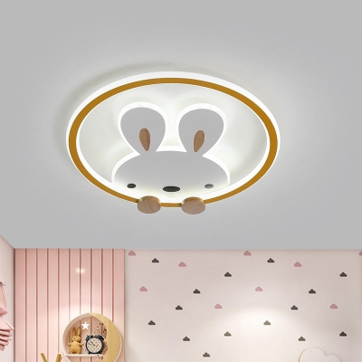 Rabbit Metallic Flushmount Lighting Cartoon Pink/Yellow/Blue LED Flush Mount Lamp for Kids Bedroom