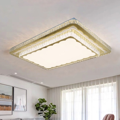 Rectangular Living Room Ceiling Fixture Minimalist Crystal Encrusted Nickel LED Flush Mount Light