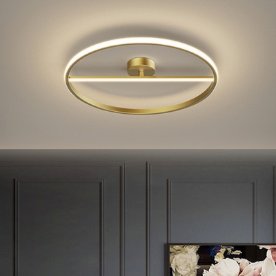 Round Metallic Semi Flush Mount Modernist LED Gold Flush Mounted Fixture in Warm/White Light