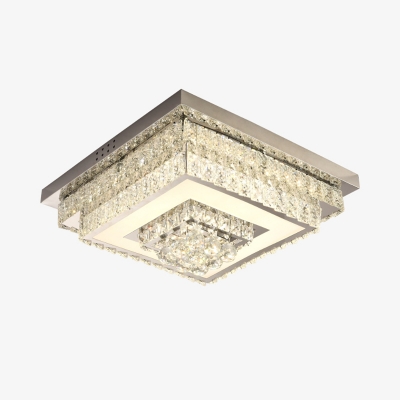 Round/Square Bedroom Ceiling Flush Simplicity Clear Crystal Chrome LED Flush-Mount Light Fixture