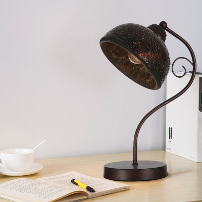 Rust Dome Table Light Vintage Metallic Single Head Study Room Nightstand Lamp with Curvy Arm