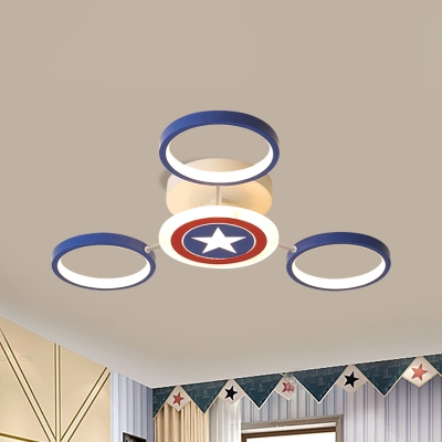 Star and Round Semi Flush Light Cartoon Acrylic 3/6 Heads Blue Ceiling Mounted Fixture