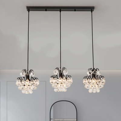 Tapered Suspended Lighting Contemporary Crystal Orbs 3 Bulbs Multi Light Pendant in Black/Gold with Round/Linear Canopy