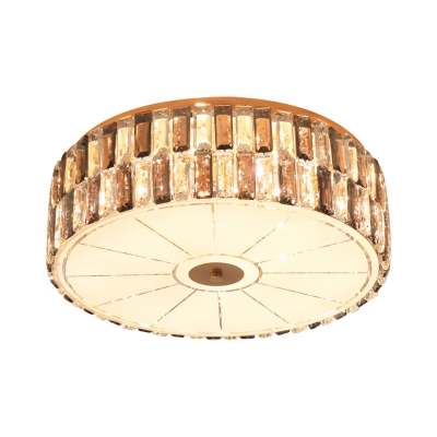 Traditional Style Cylindrical Close to Ceiling Lighting 9-Light Crystal Rectangle Flush Mount Lamp in Clear