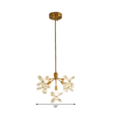 Tree Dining Room Hanging Light Kit Crystal 5 Heads Contemporary Ceiling Chandelier in Gold