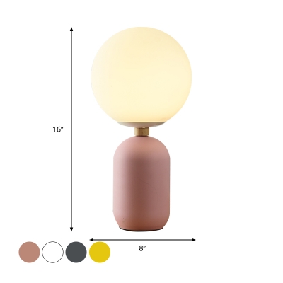 White Glass Ball Task Lighting Macaron 1-Light Night Lamp with Oval Base in Grey/White/Pink