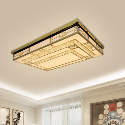 White-Gold LED Flush Mount Lighting Modern Crystal 3-Tier Rectangle Ceiling Flush Mount