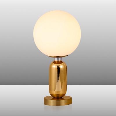 1 Head Study Room Table Light Postmodern Gold Finish Desk Lamp with Global White Frosted Glass Shade