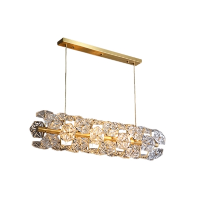 18-Light Kitchen Suspension Pendant Modern Brass Island Lighting Fixture with Hexagon Crystal Shade
