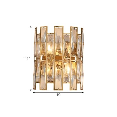 2/4 Lights Wall Mount Lamp Postmodern Half-Cylinder Crystal Rectangles Sconce Light in Gold, 11