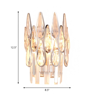 2-Head Raindrops Sconce Light Contemporary Clear Crystal Wall Mounted Light for Bedroom