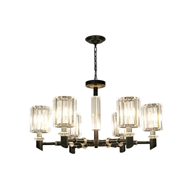 3/6 Heads Ceiling Chandelier Modern Dining Room Drop Lamp with Cylindrical Clear Crystal Shade