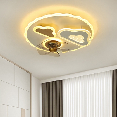 5-Blade Modernist Cloud Ceiling Fan Lamp Metallic LED Bedroom Semi Flush Mount in White, 19.5
