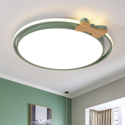 Acrylic Bowknot and Round Flushmount Macaron Style LED Ceiling Mounted Light in Grey/White/Green