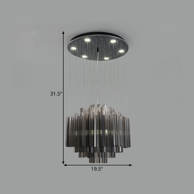 Black Layers Hanging Lighting Contemporary Crystal Living Room LED Multi Ceiling Light, 31.5