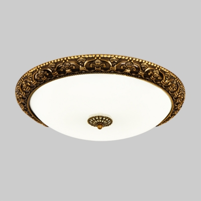Classic Bowl Flush Mount Lighting White Glass LED Close to Ceiling Lamp in Brass for Parlor