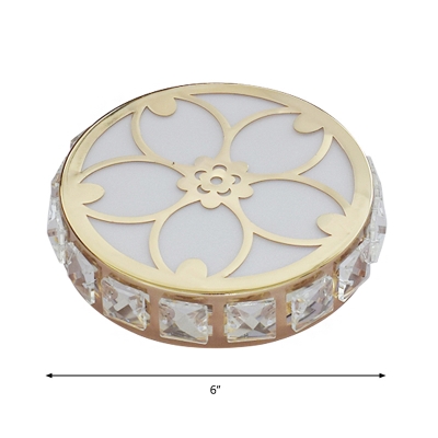 Clear Beveled Crystal LED Ceiling Fixture Modern Gold Round Mini Aisle Flush Mount Light, Warm/White/Multicolored Light