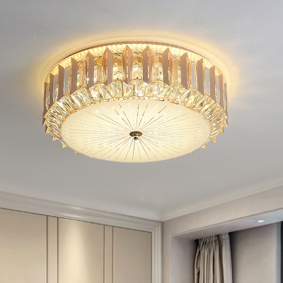 Clear Beveled Glass Drum Flushmount Lighting Contemporary LED Ceiling Mount Light Fixture for Bedroom