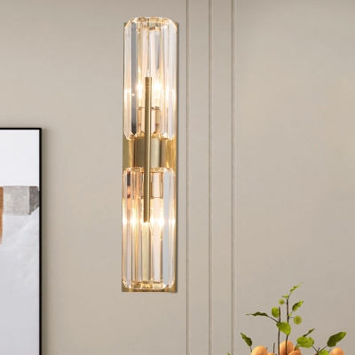 Clear Crystal Cylinder Wall Mounted Lamp Traditional 2-Light Bedroom Sconce Wall Sconce in Gold