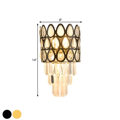 Contemporary Cascade Wall Mount Light Hand-Cut Crystal 3 Bulbs Wall Sconce Lighting in Black/Gold