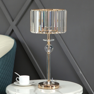 Contemporary Drum-Shapes Table Light Clear Crystal LED Bedside Nightstand Lamp in Champagne, 8