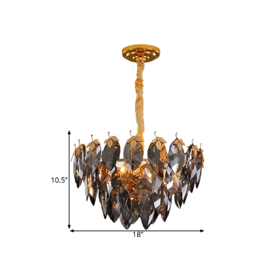 Contemporary Leave Hanging Chandelier Crystal Block 4 Bulbs Study Room Suspension Pendant in Gold