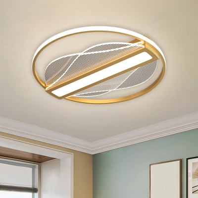 Contemporary LED Flush Mount with Metal Shade Gold Round Flush Light Fixture in Warm/White Light, 18