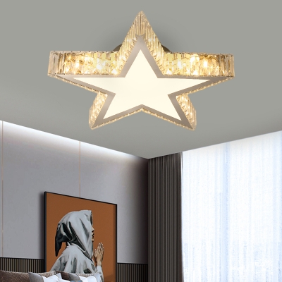 Contemporary Star LED Flush Mount Fixture Cut Crystal Bedroom Semi-Flush Ceiling Light in Stainless-Steel
