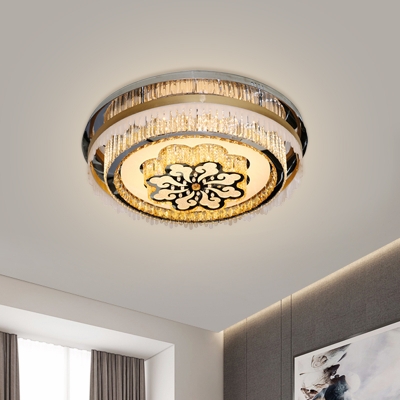 Crystal Drum Flush Ceiling Light Modernist Living Room LED Flush Mount in Nickel