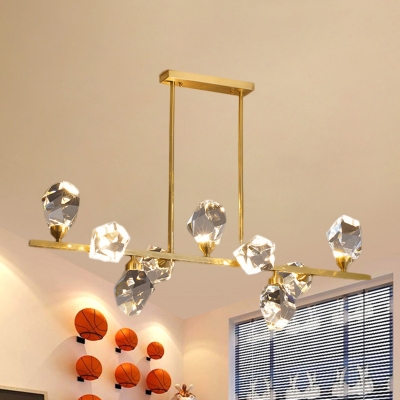 Cut Crystal Gemstone Clear Island Light Linear Postmodern LED Hanging Pendant over Table
