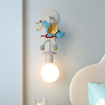 Unicorn Resin Wall Lamp Macaron 1 Head White Wall Mounted Lighting with Spherical Shade in Blue/Pink