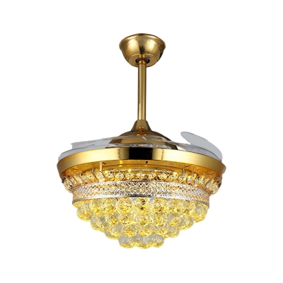 Dome 3 Blades Ceiling Light Modern Style Crystal Balls LED Gold Suspension Lighting Fixture, 42
