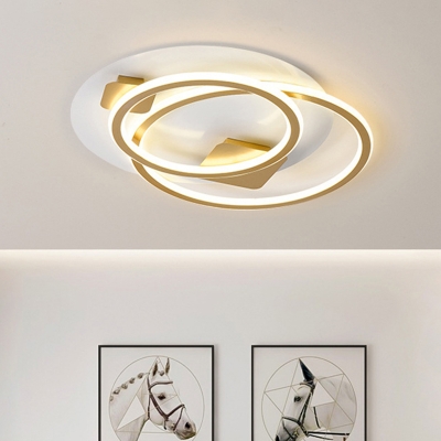 Double Rings Metallic Semi Flush Mount Modernism LED Gold Flush Ceiling Light for Living Room