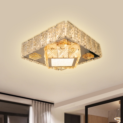 Double Square Mini Crystal Flushmount Contemporary Aisle LED Flush Mount Ceiling Light Fixture in Stainless Steel