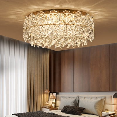 Drum Clear Crystal Hexagon Flushmount Minimalistic 4/6 Lights Bedroom Ceiling Flush Light, 16.5