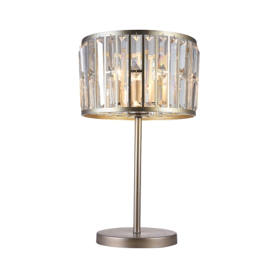Drum Rectangle-Cut Crystal Desk Lamp Modern Black/Gold LED Night Table Light for Living Room