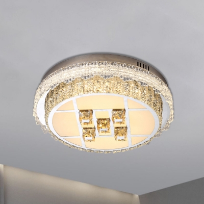 Faceted Clear Crystal Circular Ceiling Lamp Modern LED Flush Mount Light Fixture for Bedroom