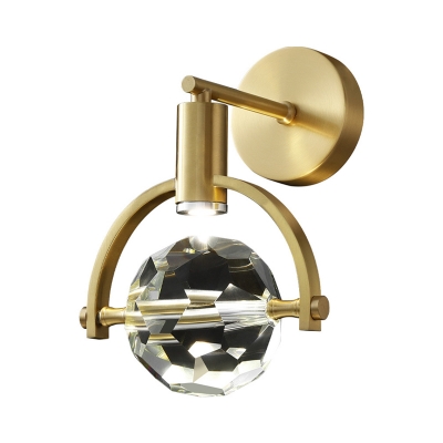 Faceted Cut Crystal Ball Shade Wall Lamp Postmodern Bedside LED Sconce Light in Gold