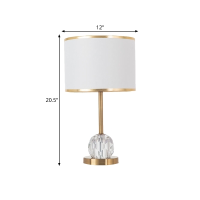 Gold 1 Head Table Light Traditional Fabric Drum Shade Night Lamp with Crystal Ball Base