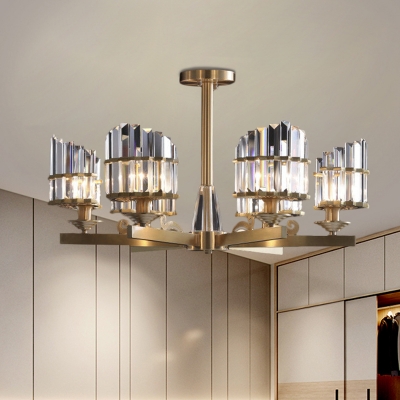 Hand-Cut Crystal Slant-Shape Ceiling Fixture Contemporary 6-Light Semi Flush Mount in Gold