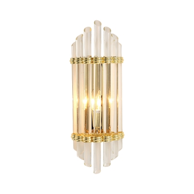 Hexagon Crystal Rod Wall Lighting Modern Style 2 Lights Gold Wall Mount Lamp for Staircase