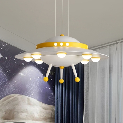 LED Bedroom Ceiling Hang Fixture Modernist Blue/Yellow Pendant Chandelier with UFO Metallic Shade