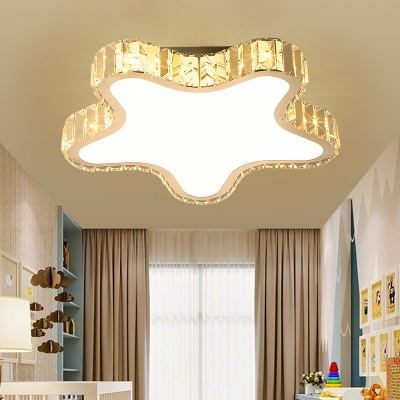 LED Nursery Flush Light Fixture Modern Style Stainless-Steel Ceiling Mounted Light with Starfish Crystal Shade