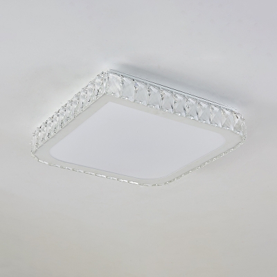 LED Square Ceiling Light Fixture Modern Hand-Cut Crystal White Flushmount Lighting, 16