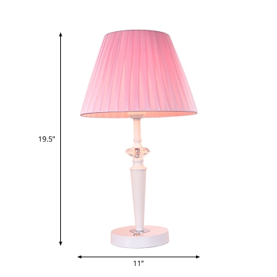 Macaron Style 1-Head Table Lighting Pink Cone Night Lamp with Pleated Fabric Shade
