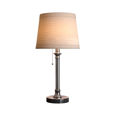 Metal Chrome Table Lamp Barrel LED Colonial Reading Light with Fabric Shade for Bedroom